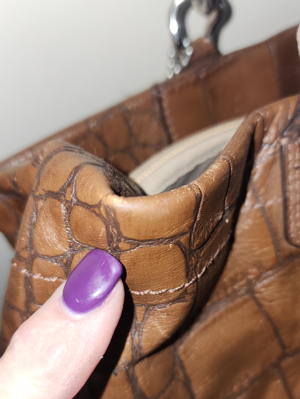 Coach Croc-Embossed Brown Leather Tote G1176-F17661 Purse - Picture 14 of 16